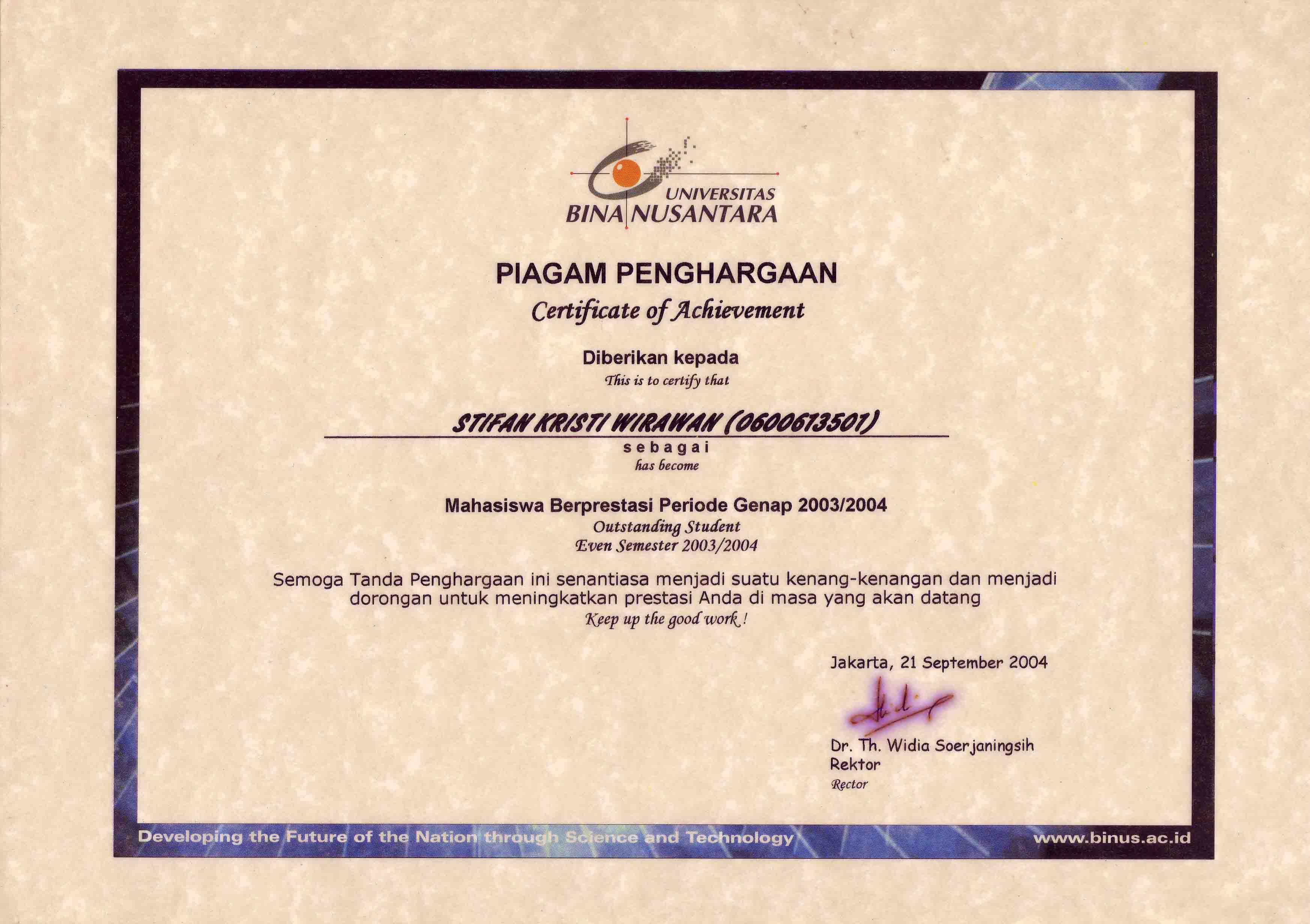 Bina Nusantara - Scholarship 2003 - 2004