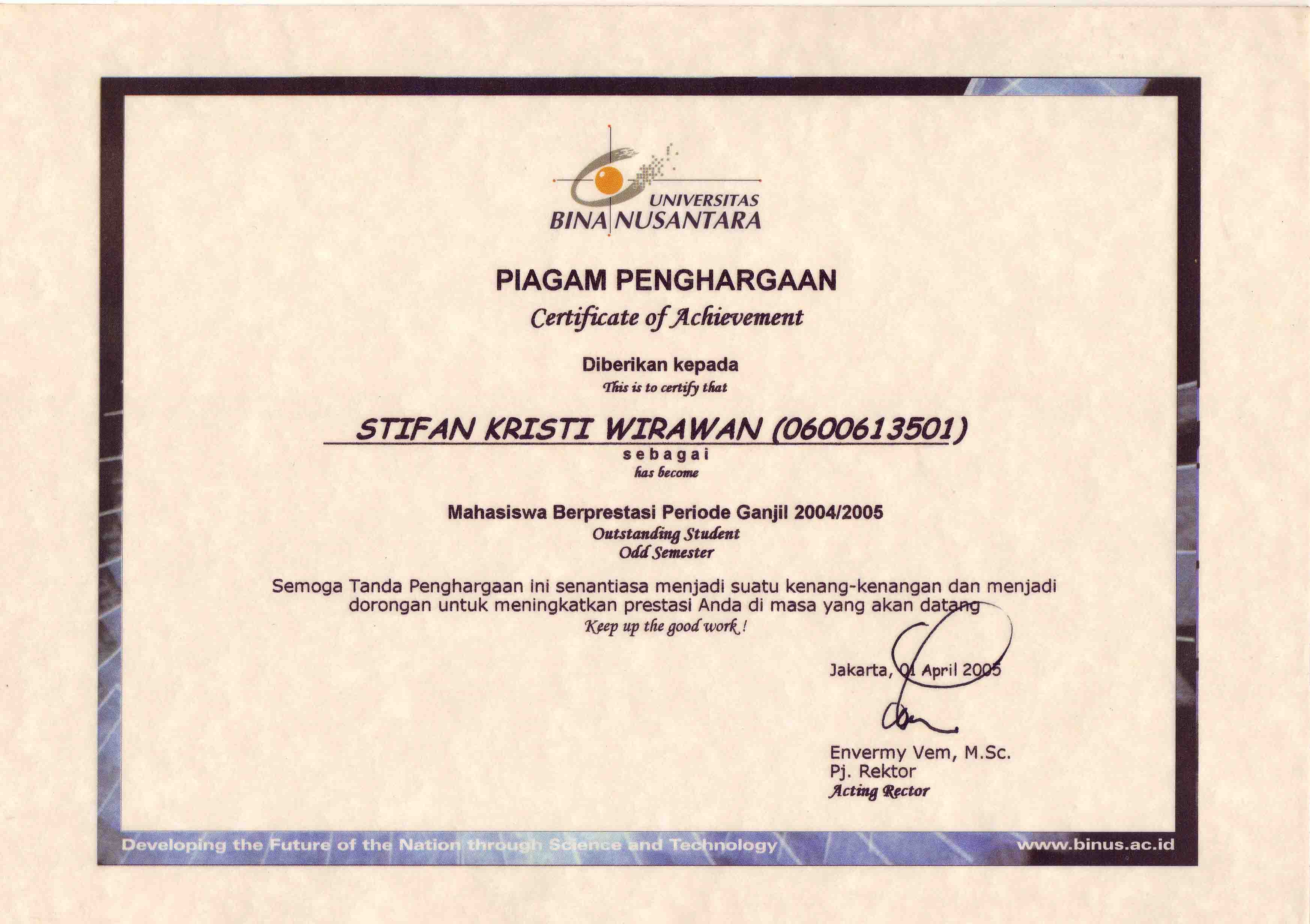 Bina Nusantara - Scholarship 2004 - 2005