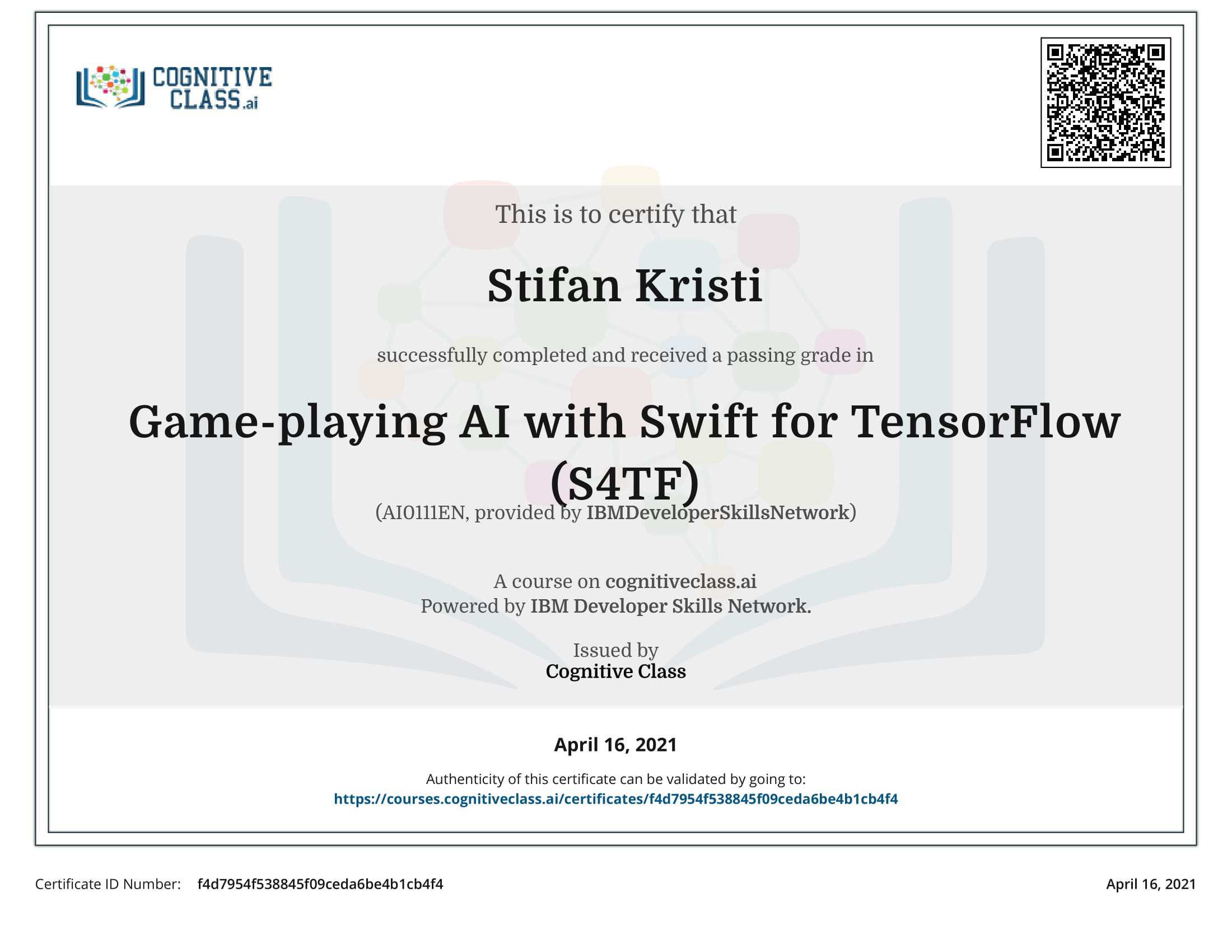 CognitiveClass - Game playing AI with Swift for TensorFlow