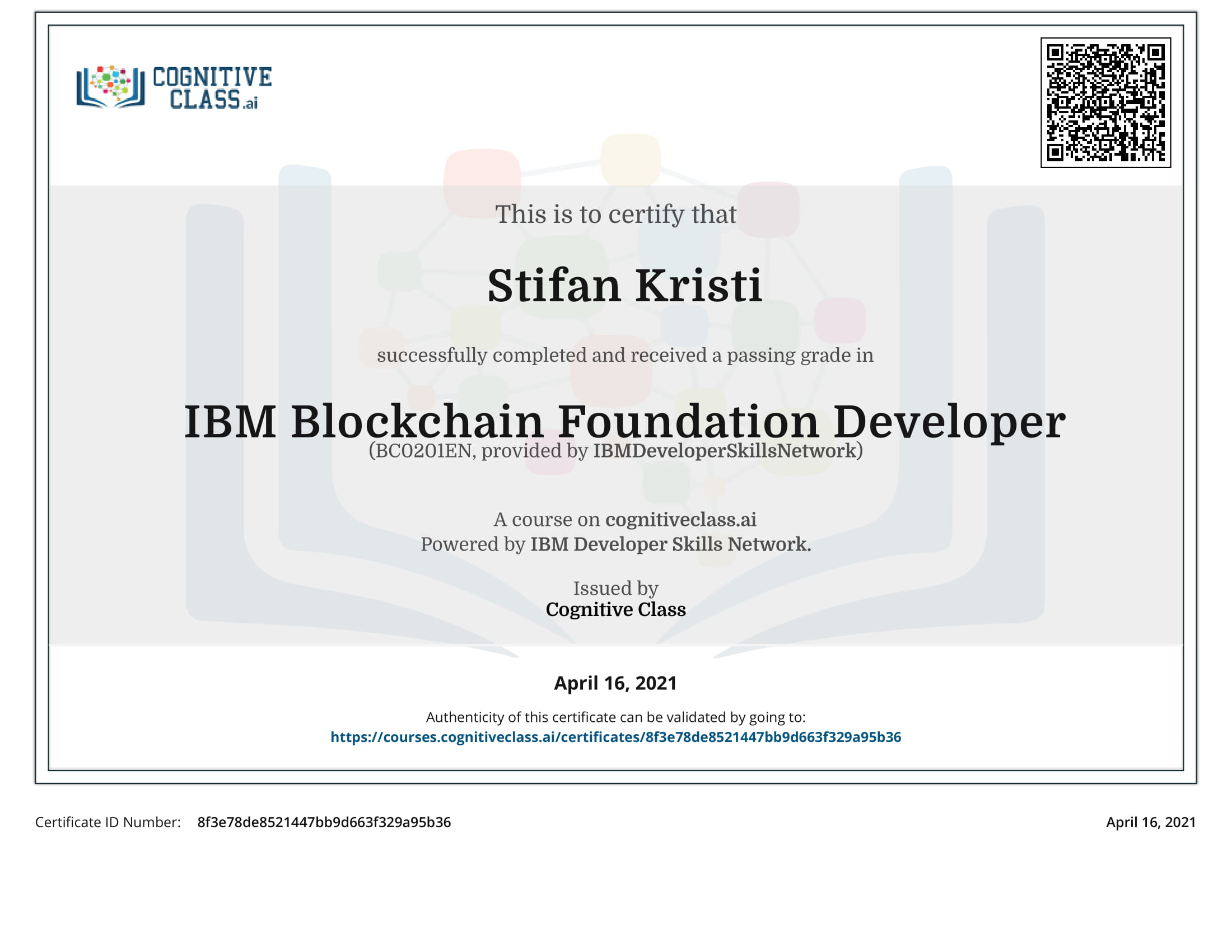 CognitiveClass - IBM Blockchain Foundation Developer