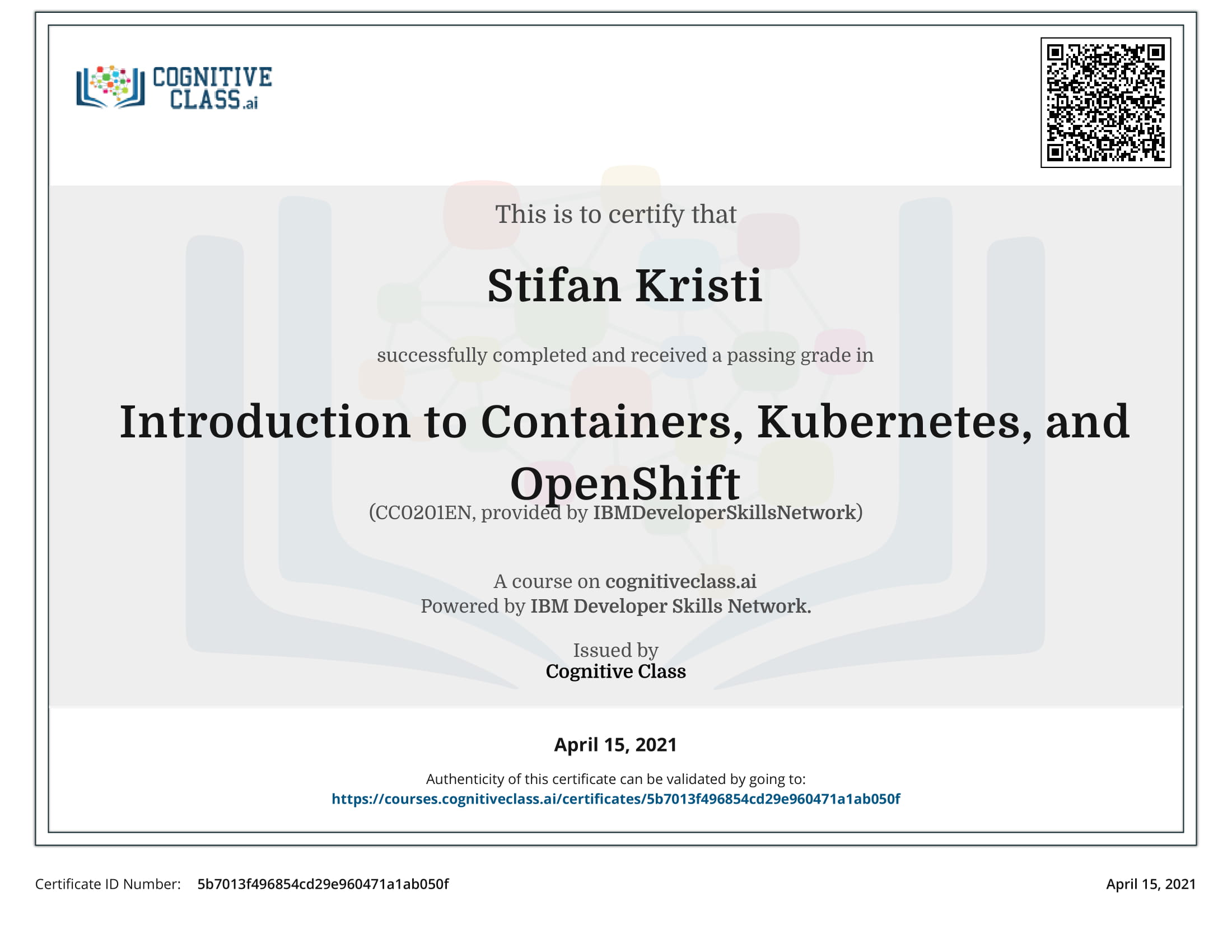 CognitiveClass - Introduction to Containers, Kubernetes, and OpenShift