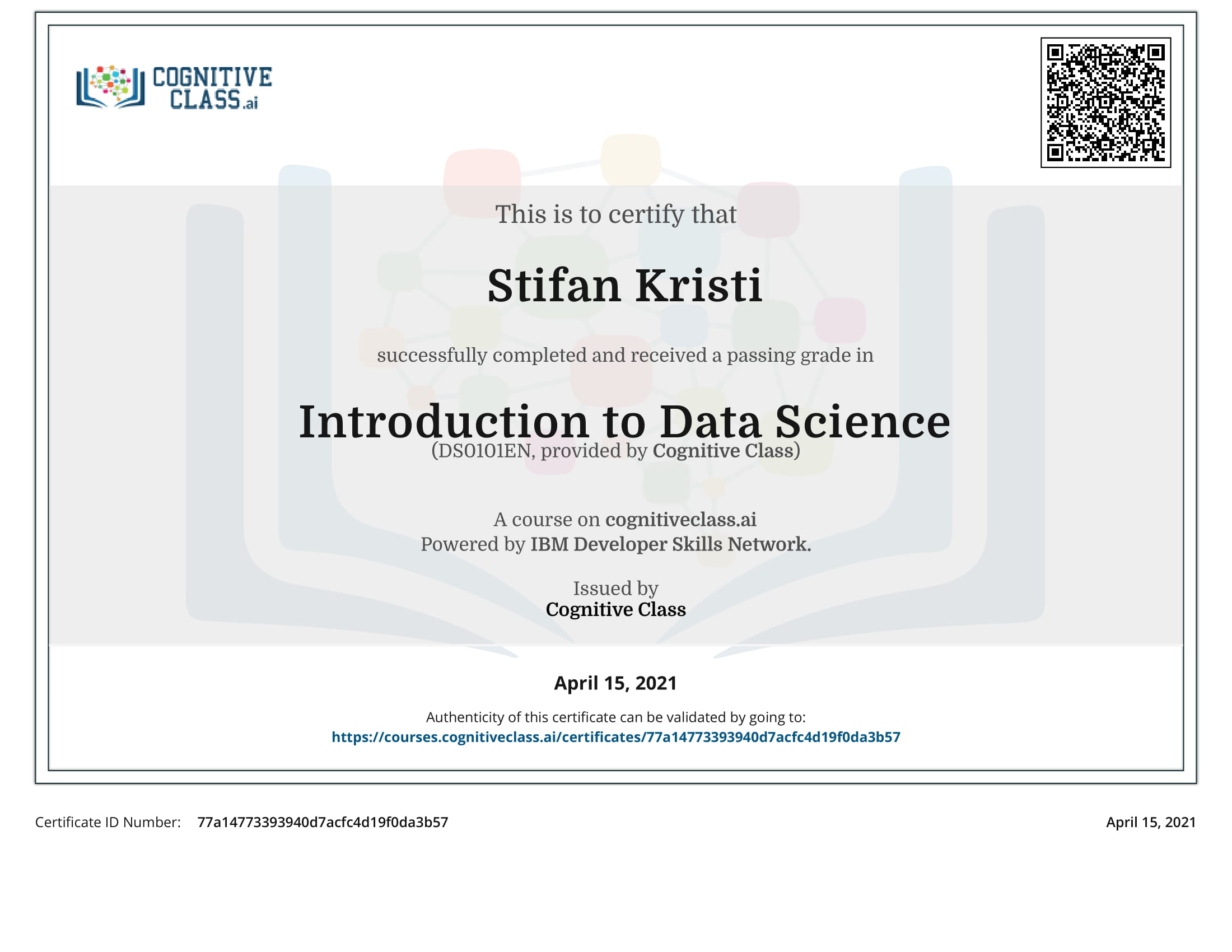 CognitiveClass - Introduction to Data Science