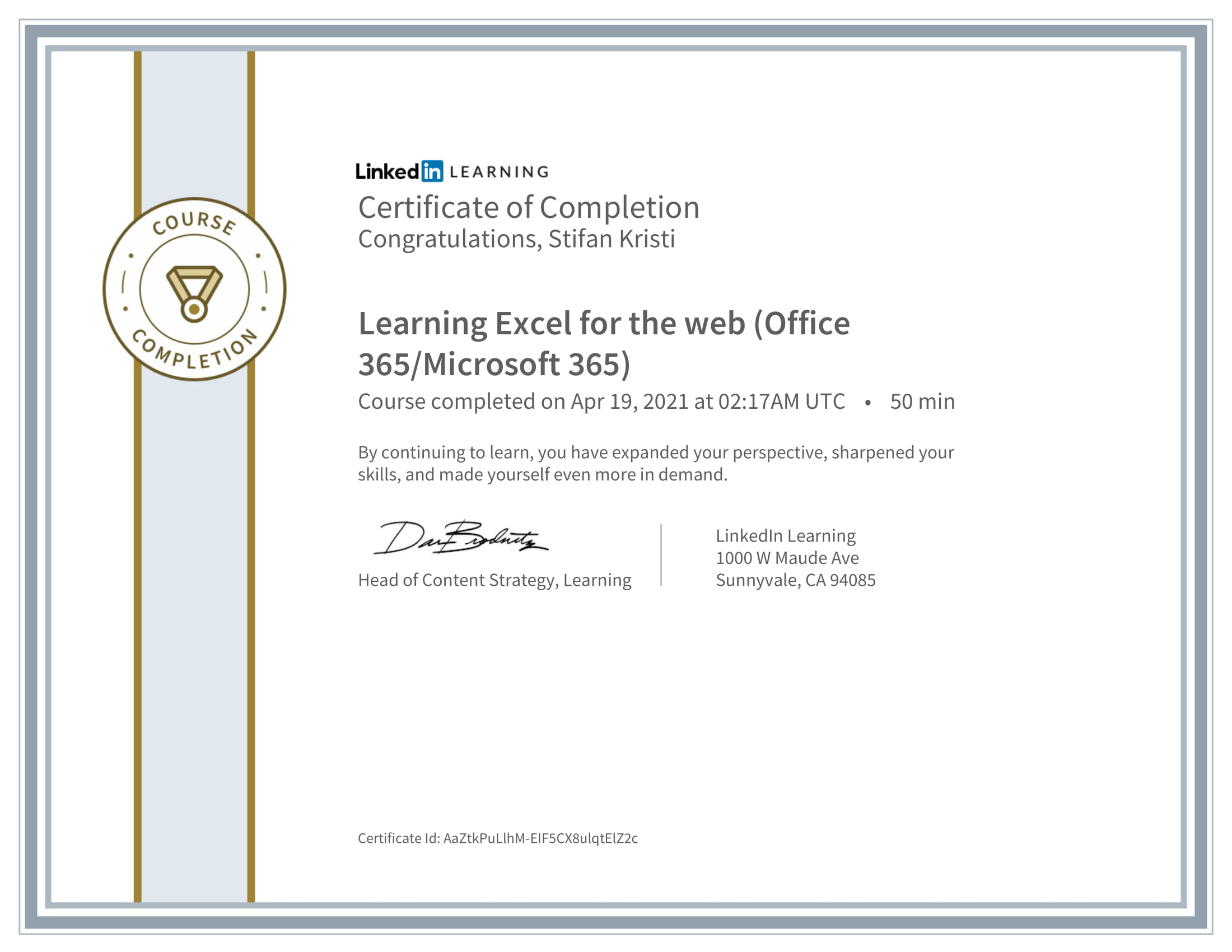 LinkedIn - Learning Excel for the web Office 365 Microsoft 365