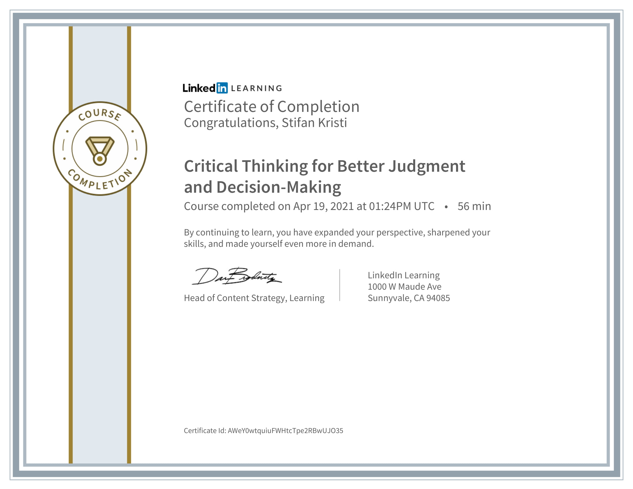 LinkedIn - Critical Thinking for Better Judgment and Decision Making