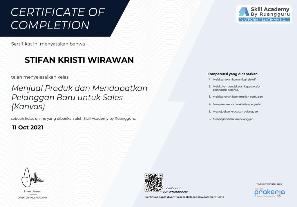Skillacademy - Menjual produk dan mendapatkan pelanggan baru untuk sales (kanvas)